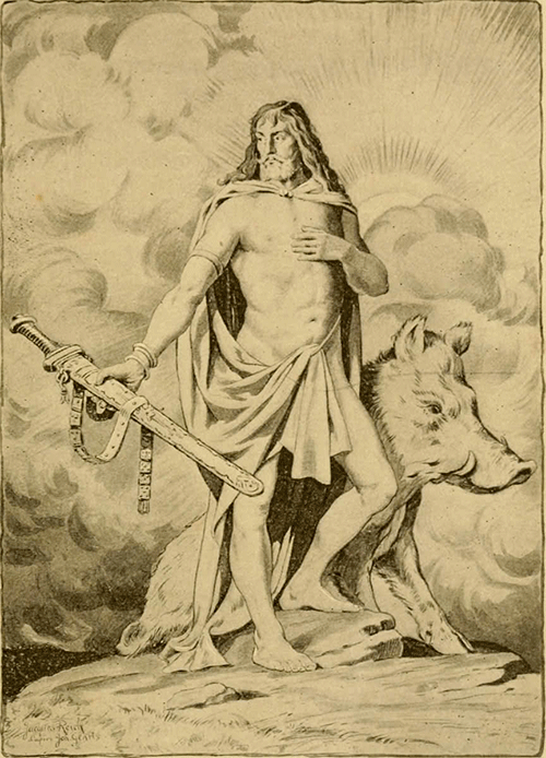 Freyr met gullinbursti en zijn zwaard